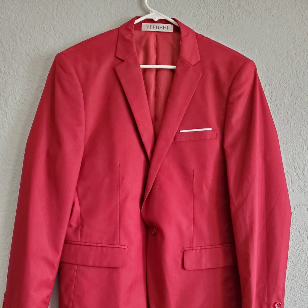 Men Slim Red Suit with Jacket, Pant, Vest